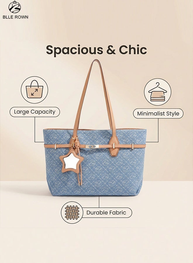 BLLE ROWN Women Tote Bag Big Capacity Shoulder Handbag for Ladies Casual Work Travel Daily Stylish PU Strap with Mirror Charm Bags for Ladies - Image 3